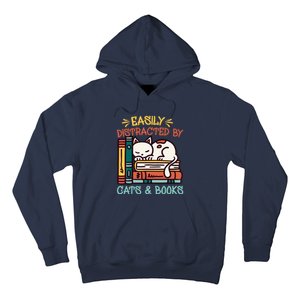 Easily Distracted By Cats And Books Cat & Book Lover Hoodie