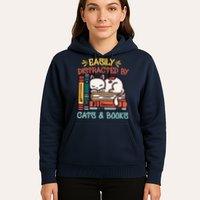 Easily Distracted By Cats And Books Cat & Book Lover Hoodie