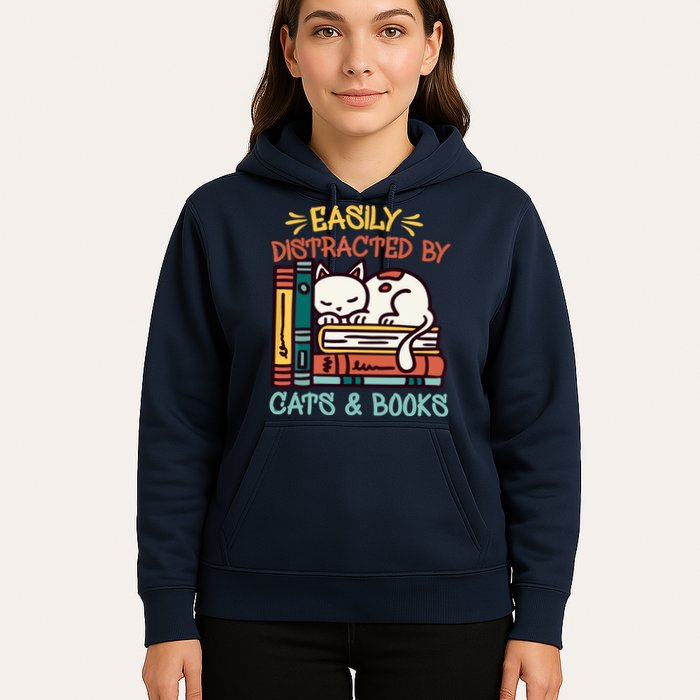 Easily Distracted By Cats And Books Cat & Book Lover Hoodie