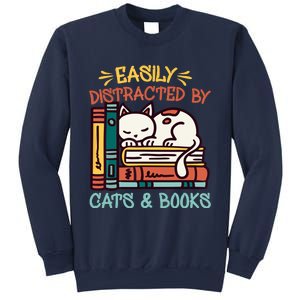 Easily Distracted By Cats And Books Cat & Book Lover Sweatshirt