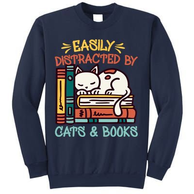 Easily Distracted By Cats And Books Cat & Book Lover Sweatshirt