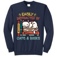 Easily Distracted By Cats And Books Cat & Book Lover Sweatshirt