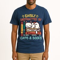 Easily Distracted By Cats And Books Cat & Book Lover Tall T-Shirt