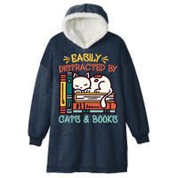 Easily Distracted By Cats And Books Cat & Book Lover Hooded Wearable Blanket