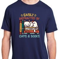 Easily Distracted By Cats And Books Cat & Book Lover Adult ChromaSoft Performance T-Shirt