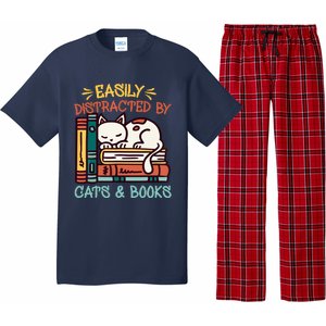 Easily Distracted By Cats And Books Cat & Book Lover Pajama Set