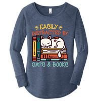 Easily Distracted By Cats And Books Cat & Book Lover Women's Perfect Tri Tunic Long Sleeve Shirt