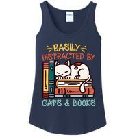 Easily Distracted By Cats And Books Cat & Book Lover Ladies Essential Tank