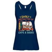 Easily Distracted By Cats And Books Cat & Book Lover Ladies Essential Flowy Tank