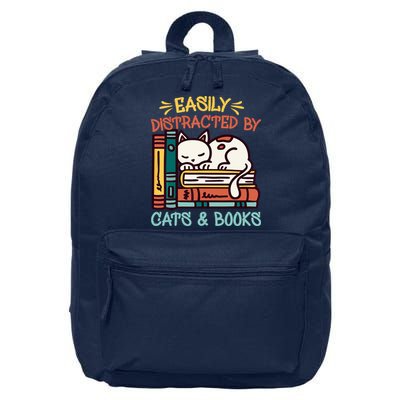 Easily Distracted By Cats And Books Cat & Book Lover 16 in Basic Backpack