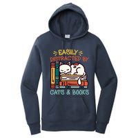 Easily Distracted By Cats And Books Cat & Book Lover Women's Pullover Hoodie