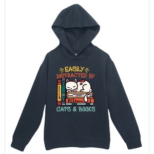 Easily Distracted By Cats And Books Cat & Book Lover Urban Pullover Hoodie