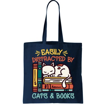 Easily Distracted By Cats And Books Cat & Book Lover Bag