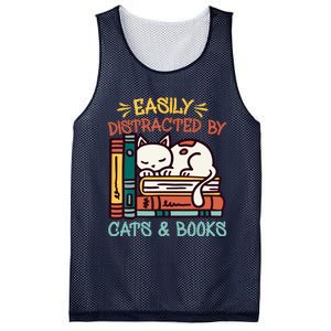 Easily Distracted By Cats And Books Cat & Book Lover Mesh Reversible Basketball Jersey Tank