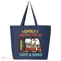 Easily Distracted By Cats And Books Cat & Book Lover 25L Jumbo Tote