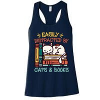 Easily Distracted By Cats And Books Cat & Book Lover Women's Racerback Tank