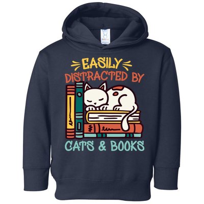 Easily Distracted By Cats And Books Cat & Book Lover Toddler Hoodie