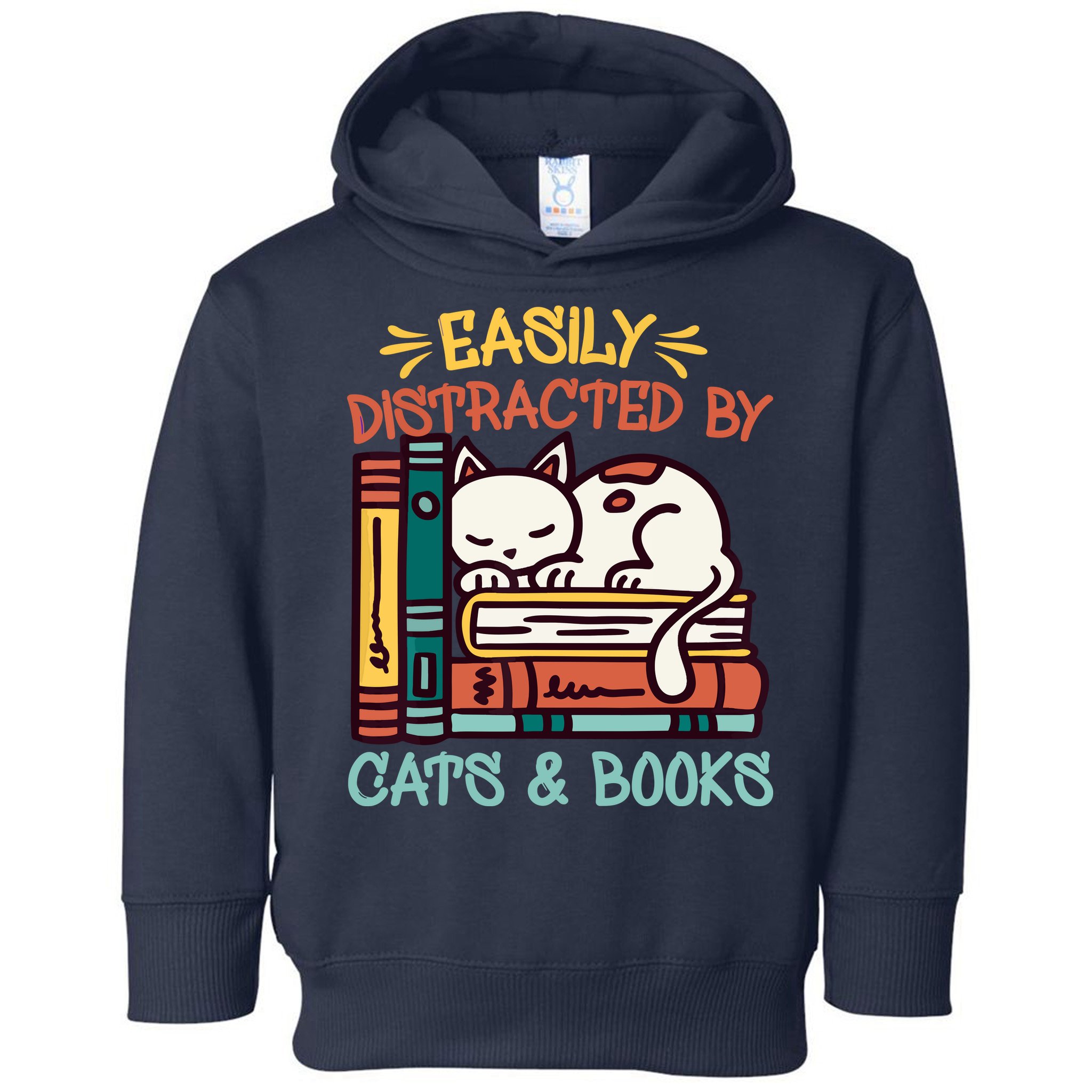 Easily Distracted By Cats And Books Cat & Book Lover Toddler Hoodie