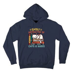 Easily Distracted By Cats And Books Cat & Book Lover Tall Hoodie