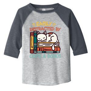 Easily Distracted By Cats And Books Cat & Book Lover Toddler Fine Jersey T-Shirt