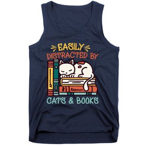 Easily Distracted By Cats And Books Cat & Book Lover Tank Top