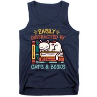 Easily Distracted By Cats And Books Cat & Book Lover Tank Top