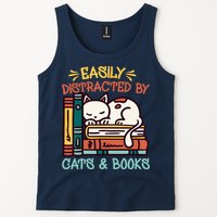 Easily Distracted By Cats And Books Cat & Book Lover Tank Top