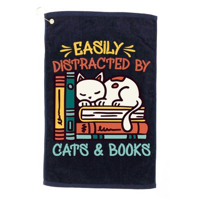 Easily Distracted By Cats And Books Cat & Book Lover Golf Towel