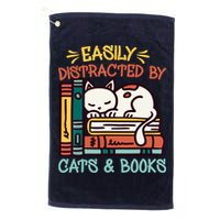 Easily Distracted By Cats And Books Cat & Book Lover Golf Towel