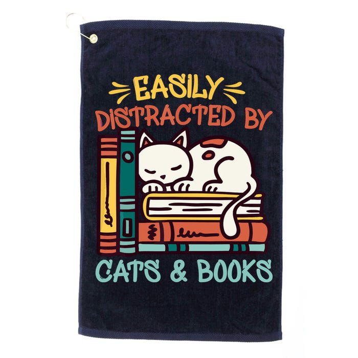 Easily Distracted By Cats And Books Cat & Book Lover Golf Towel