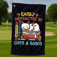 Easily Distracted By Cats And Books Cat & Book Lover Golf Towel
