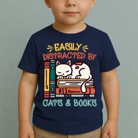 Easily Distracted By Cats And Books Cat & Book Lover Toddler T-Shirt
