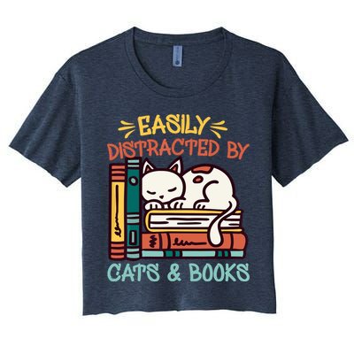 Easily Distracted By Cats And Books Cat & Book Lover Crop Top