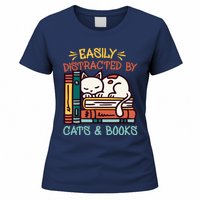 Easily Distracted By Cats And Books Cat & Book Lover Women's T-Shirt