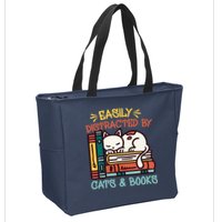 Easily Distracted By Cats And Books Cat & Book Lover Zip Tote Bag