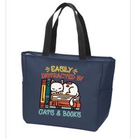 Easily Distracted By Cats And Books Cat & Book Lover Zip Tote Bag