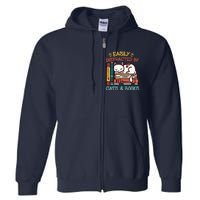 Easily Distracted By Cats And Books Cat & Book Lover Full Zip Hoodie