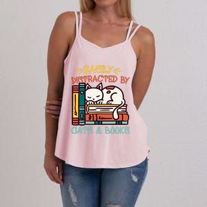 Easily Distracted By Cats And Books Cat & Book Lover Women's Strappy Tank