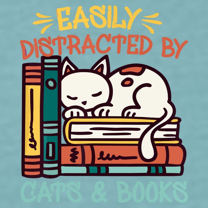 Easily Distracted By Cats And Books Cat & Book Lover Sueded Cloud Jersey T-Shirt