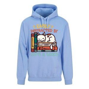 Easily Distracted By Cats And Books Cat & Book Lover Unisex Surf Hoodie