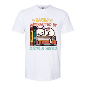 Easily Distracted By Cats And Books Cat & Book Lover Softstyle CVC T-Shirt