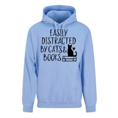 Easily Distracted By Cats And Books Funny Cat & Book Lover Unisex Surf Hoodie