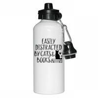 Easily Distracted By Cats And Books Funny Cat & Book Lover Aluminum Water Bottle