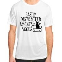 Easily Distracted By Cats And Books Funny Cat & Book Lover Adult ChromaSoft Performance T-Shirt