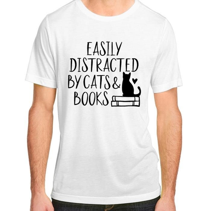 Easily Distracted By Cats And Books Funny Cat & Book Lover Adult ChromaSoft Performance T-Shirt