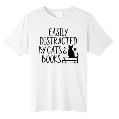 Easily Distracted By Cats And Books Funny Cat & Book Lover Tall Fusion ChromaSoft Performance T-Shirt