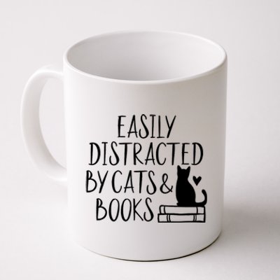 Easily Distracted By Cats And Books Funny Cat & Book Lover Coffee Mug