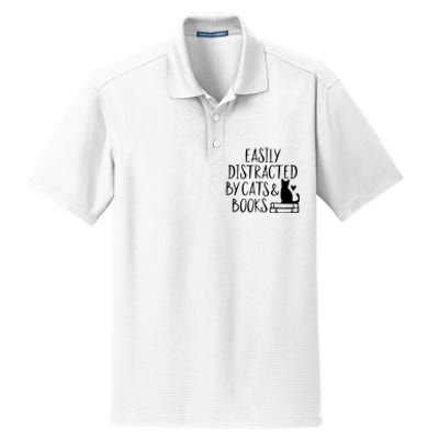 Easily Distracted By Cats And Books Funny Cat & Book Lover Dry Zone Grid Polo