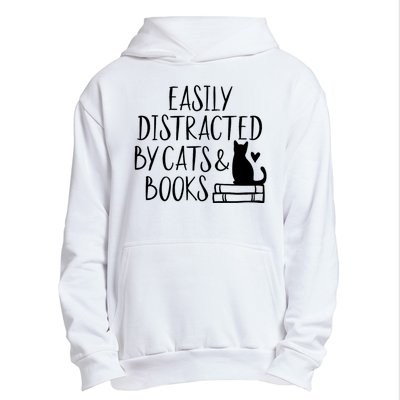 Easily Distracted By Cats And Books Funny Cat & Book Lover Urban Pullover Hoodie