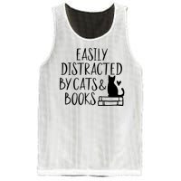 Easily Distracted By Cats And Books Funny Cat & Book Lover Mesh Reversible Basketball Jersey Tank